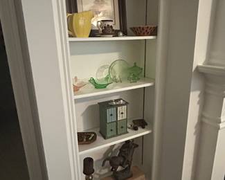 Depression glass, decor, cowboy statue