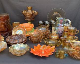 Shades of fall! Amerina, Carnival glass, Fiesta ware, rainbow glass and more!