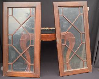 Vanity bench with needlepoint seat and pair of china cabinet doors