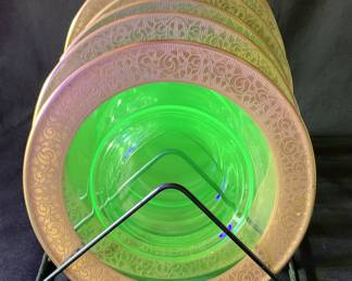 Just discovered uranium glass gilt edged plates