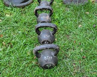 Weight plates and kettlebells
