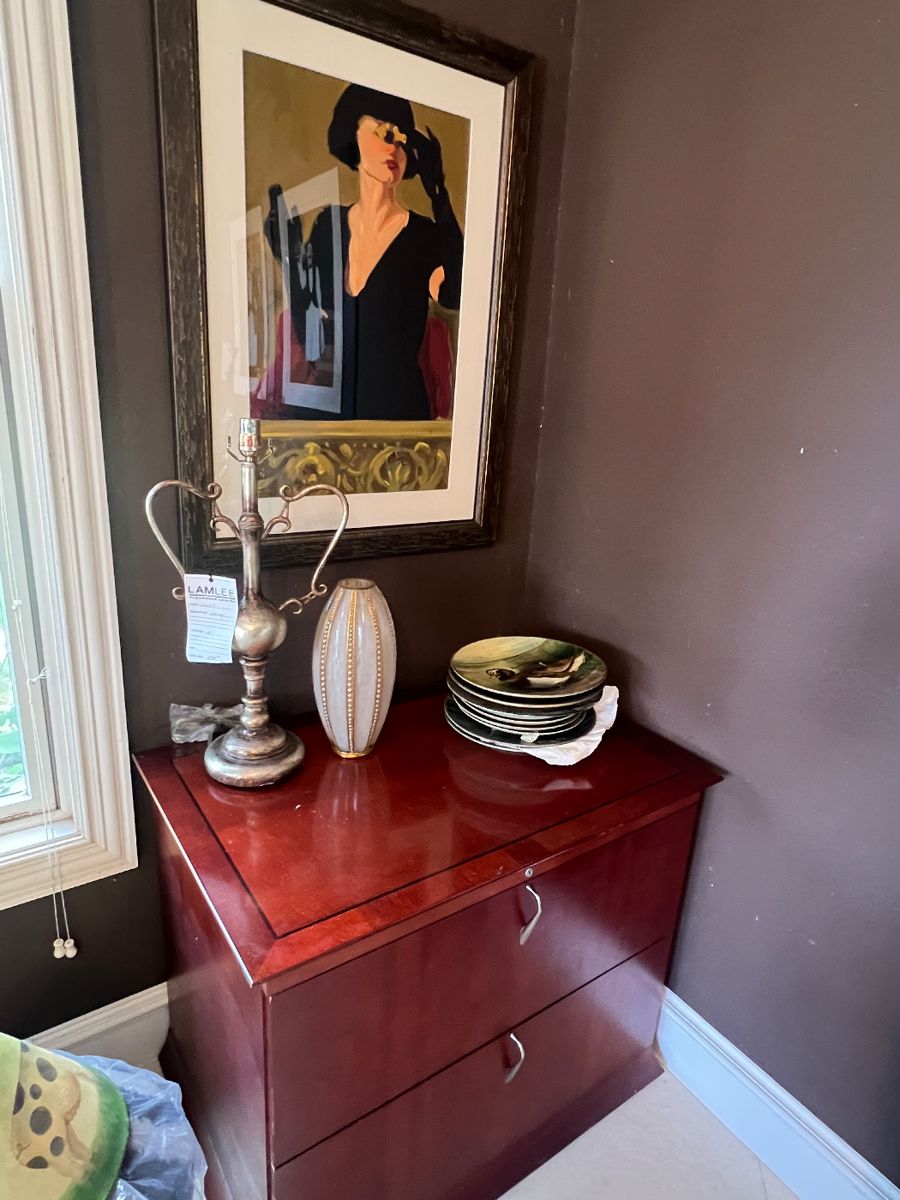 Decorator plates, fine cherry file cabinet