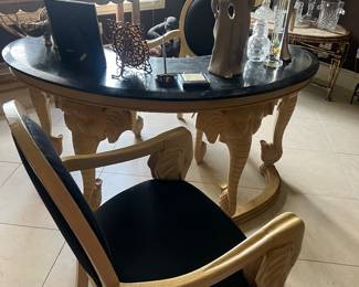 Elephant leg desk and chairs unique demilune shape with stone top