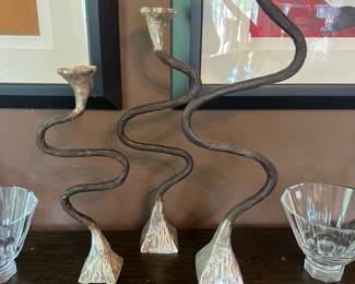 Great set of brutalist bronze and silver candlesticks!