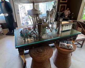 LamLee library table, Rosen seagrass table/stools, Maitland Smith box