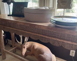 Carved wood deer, African art, decorative box, glass lamp