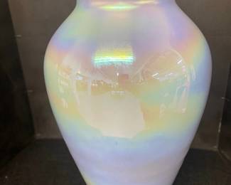 17" Blue Iridescent Vase