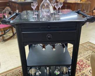 Black Bar Cart w/Black Marble Top