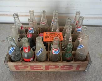 Pepsi soda bottles vintage Sunkist Welch's with Wood Crate box