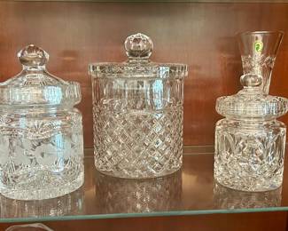 Vintage Crystal Lidded Jars and Bud Vases