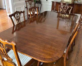 Banded Mahogany Solid Wood Dining Table by Hickory Chair....Two Arm and 6 Side Chairs