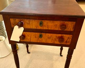19th Century 2 Drawer Side Table with Birdseye Maple Drawer Front