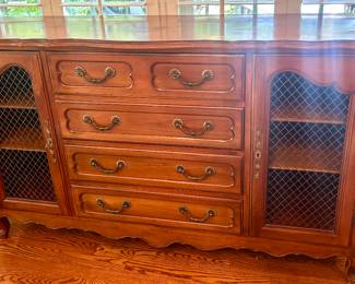 Vintage French Provincial Style Secretary Desk with Drop Front and Wire Front Side Doors by Lane Furniture  Treasure House Collection