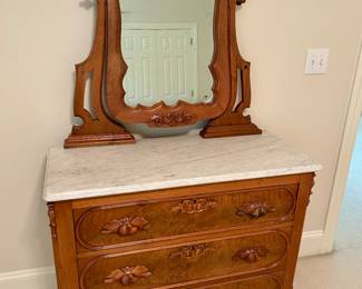 Antique Victorian Marble-Top Dresser with Mirror