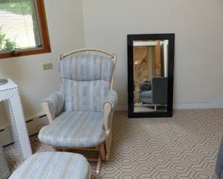 Glider with ottoman, framed mirror
