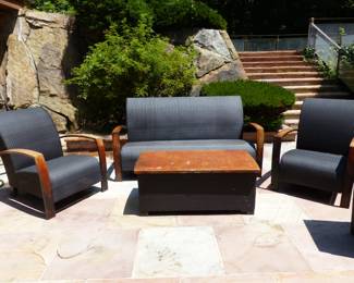 Outdoor sofa, pair of chairs, coffee table