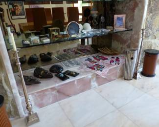 Bric-a-brac, African masks & unframed pictures
