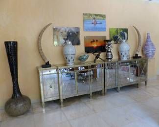 Pair of mirrored cabinets, bric-a-brac