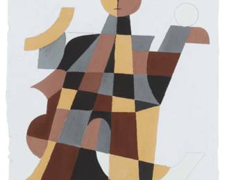 77
Carlos Mérida
1891-1984, Guatemalan
Abstract figure, 1972
Gouache on handmade paper
Signed and dated in pencil lower right: Carlos Merida / 1972
Sheet: 12" H x 8.25" W
Estimate: $3,000 - $5,000