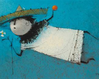 185
Ramon Prats
1928-2003, Spanish/American
Figure wearing a hat and holding a flower, 1969
Oil on Masonite
Signed and dated lower right: Prats / -69
Sight: 15" H x 23" W
Estimate: $300 - $500