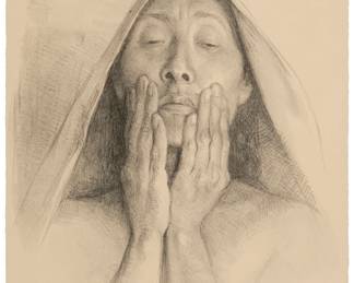 201
Francisco Zúñiga
1912-1998, Mexican
"Rostro con Manos," 1976
Lithograph on wove paper
Edition: 12/16 (there were four artist's proofs)
Signed, dated, and numbered in pencil in the lower right and left corners, respectively: Zúñiga; Kyron, S.A., Mexico, prntr./pub., and with their blindstamp, lower right
Sheet: 16.5" H x 13" W
Estimate: $200 - $400