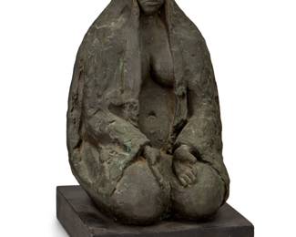 39
Jorge Luis Cuevas
b. 1922, Mexican
Juchiteca Woman, 1974
Patinated bronze on wood plinth
Edition: I/VI
Signed, numbered, and dated in the casting: Cuevas
Bronze: 14.5" H x 9.625" W x 10.125" D; Overall: 16.5" H
Estimate: $800 - $1,200