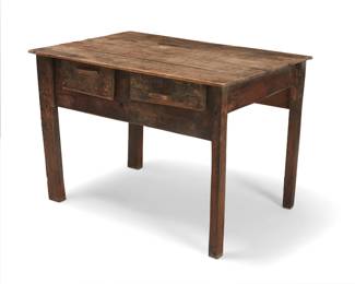 154
Late 19th century
A Guatemalan rustic wood work table
The table of mortise and tenon construction with two drawers
28.75" H x 41" W x 28.75" D
Estimate: $200 - $400