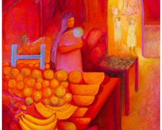 108
Jorge Ochoa
b. 1950, Mexican
"Vendedora en Rojo," 1998
Acrylic on linen
Signed and dated upper left: J. Ochoa 98; signed and dated again, and titled verso
30" H x 24" W
Estimate: $400 - $600