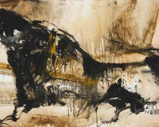 123
Gino Hollander
1924-2015
Abstract bull, 1969
Oil on canvas
Signed and dated lower right: 5-69 Gino Hollander
32.75" H x 65" W
Estimate: $600 - $800