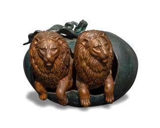 273
Sergio Bustamante
b. 1949, Mexican
Two lions emerging from a pumpkin
Patinated bronze
Signed in the casting: Sergio Bustamante
7" H x 10" W x 11.5" D
Estimate: $400 - $600