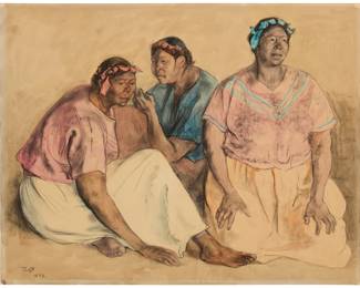 196
Francisco Zúñiga
1912-1998, Mexican
"Three Seated Women," 1972
Watercolor and charcoal on paper
Signed and dated lower left: Zga / 1972; titled in the catalogue raisonné
Image/Sheet: 19.75" H x 25.625" W
Estimate: $2,000 - $3,000