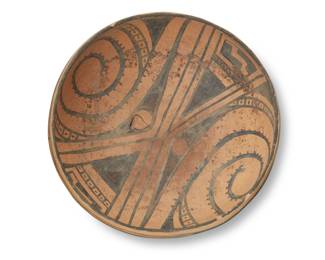 158
Pre-historic
A Casas Grandes pottery bowl
The bowl with black swirling, kiva step, and geometric motifs to interior and banded step motifs to exterior
4.625" H x 10.375" Dia.
Estimate: $200 - $300