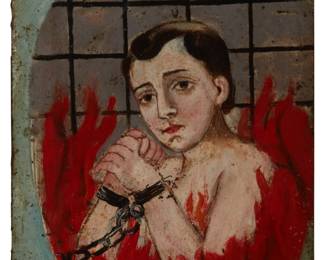 239
19th Century Mexican retablo
"La Anima Sola (The Lonely Soul)"
Oil on tin
Unsigned; titled from documents accompanying the work
7" H x 5" W
Estimate: $500 - $700
