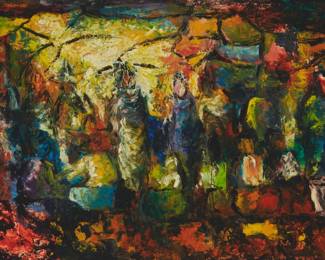 165
Jesus Ortiz Tajonar
1919-1990, Mexican
Untitled, abstract figures
Oil on compressed panel
Signed lower left: Tajonar
16.5" H x 30" W
Estimate: $400 - $600