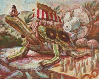 129
Victor Huerta Batista
b. 1972, Cuban
Tortoise, 2006
Acrylic on canvas
Signed and dated lower right: V. Huerta / 7-06
23.5" H x 33.5" W
Estimate: $400 - $600