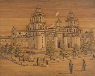 251
Attributed to the Olay Family
Mexican popotillo straw folk art view of Metropolitan Cathedral (Catedral Metropolitana de la Asunción de la Santísima Virgen María a los cielos) in Mexico City, Mexico
Unsigned
Sight: 14" H x 17.5" W
Estimate: $200 - $300