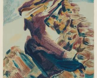 16
David Alfaro Siqueiros
1896-1974
"Flight," plate VIII from "Mexican Suite," 1968
Lithograph in colors on paper
Edition: 75/300
Signed and numbered in pencil in the lower margin: D A Siqueiros
Image: 19.75" H x 16.25" W; Sight: 21.75" H x 17.5" W
Estimate: $600 - $800