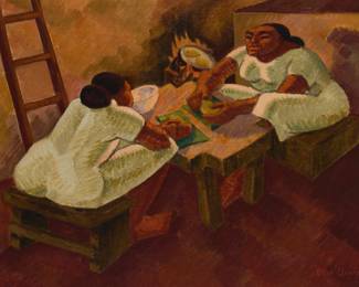 172
Olin Dows
1904-1981
"Tortilla Makers," 1932
Oil on canvas
Signed and dated lower right: Olin Dows 1932; titled by repute
14.25" H x 20" W
Estimate: $2,000 - $3,000