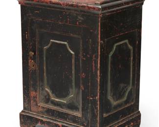 153
Late 19th century
A Guatemalan rustic wood cabinet
The painted wood floor-standing cabinet with architectural base and frame-ornamented paneling, featuring a locking cabinet door revealing a single shelf
29" H x 20.5" W x 15.5" D
Estimate: $500 - $700