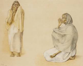 192
Francisco Zúñiga
1912-1998, Mexican
"La Señal," 1982
Lithograph in colors on paper
Edition: 92/135 (there were also 15 artist's proofs)
Signed, dated, and numbered in pencil lower left: Zga / 1982; Mourlot Atelier, Paris, prntr. and with their blindstamp lower left; Brewster Editions, New York, pub.
Sight: 21.5" H x 29.25" W
Estimate: $500 - $700