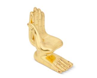 295
Pedro Friedeberg
b. 1936, Mexican
Mano Pie (Handfoot)
Gilded wood
Signed to the underside: Pedro Friedeberg
4.5" H x 2.5" W x 4" D
Estimate: $400 - $600