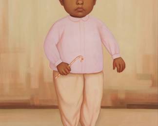 211
Gustavo Montoya
1905-2003, Mexican
"Niño con Dulce"
Oil on canvas
Signed lower right: Gustavo Montoya; titled on a gallery label affixed to the frame's backing board
22" H x 18" W
Estimate: $8,000 - $12,000