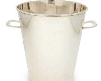 288
Mid-20th century
A Juventino Lopez Reyes sterling silver champagne bucket
Marked to underside: JLR / Sterling 925 / Made in Mexico; further marked with illegible eagle mark
With opposed lug handles
8.25" H x 9.75" W x 7.5" D
34.3 oz. troy approximately
Estimate: $800 - $1,200