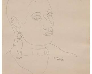 262
Manuel Rodriguez Lozano
1896-1971, Mexican
Untitled, 1934
Ink on cream-colored paper
Signed and dated lower right: Rodriguez / Lozano / 34; numbered "318" in red pencil on the verso of the right sheet corner
Sheet: 12.75" H x 9.75" W
Estimate: $800 - $1,200