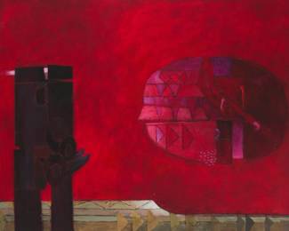 45
Fernando de Szyszlo
1925-2017, Peruvian
"Sol Negro"
Oil on canvas
Signed lower right: Szyszlo; titled verso
47" H x 59" W
Estimate: $40,000 - $60,000