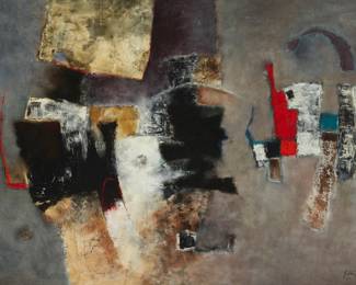 125
Enrique Galdos Rivas
b. 1933, Peruvian
"Gris," 1963
Oil on canvas
Signed and dated lower right: Galdos Rivas / 63; signed and dated again, titled, and inscribed "Lima - Peru," all verso
34.5" H x 48" W
Estimate: $1,500 - $2,000