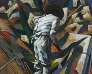 100
Gilberto Aceves Navarro
1931-2019, Mexican
Man walking, 1984
Oil on canvas
Signed and dated lower right: G. Navarro / 84
36" H x 24" W
Estimate: $800 - $1,200