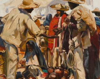 73
Maurice Logan
1886-1977
Mexican market scene
Oil on canvas
Signed lower right: Maurice Logan
22" H x 18.25" W
Estimate: $4,000 - $6,000
