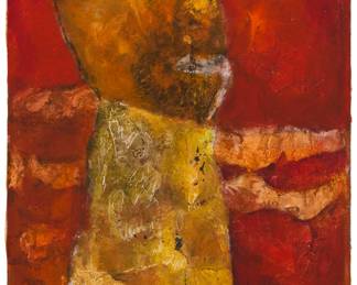 107
Felipe Orlando
1911-2001, Cuban
"Figura en Rojo," circa 1975
Acrylic on paper
Signed and with the artist's device lower right: Orlando; titled and dated by repute
Image: 18.75" H x 13.375" W; Sight: 20.75" H x 15.25" W
Estimate: $800 - $1,200