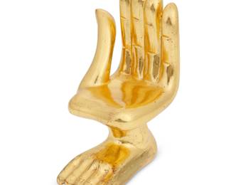 296
Pedro Friedeberg
b. 1936, Mexican
Mano Pie (Handfoot)
Gilded wood
Signed to the underside: Pedro Friedeberg
6" H x 3.375" W x 4.5" D
Estimate: $500 - $700